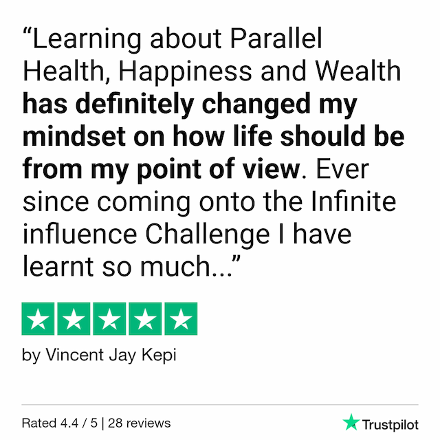 Vincent testimonial: Learning about Parallel Health, Happiness and Wealth has definitely changed my mindset on how life should be from my point of view. Ever since coming onto the Infinite influence Challenge I have learnt so much...